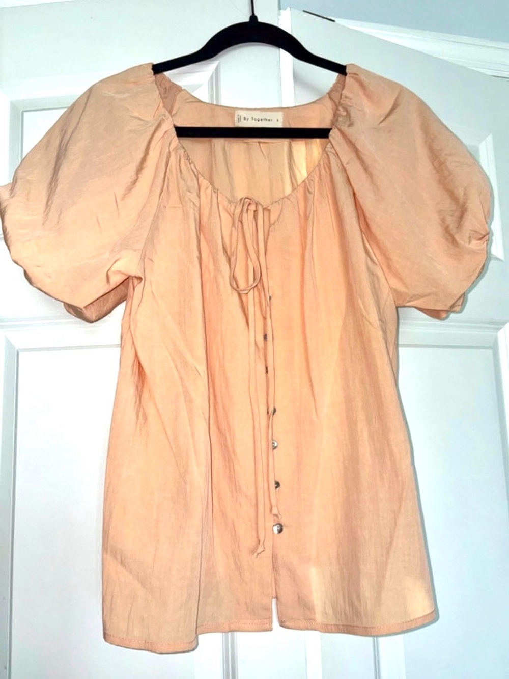 By Together Peach Puff-Sleeve Peasant Blouse